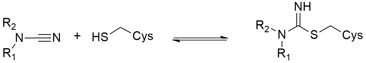 Cyanamide reversible binding to Cys-residues