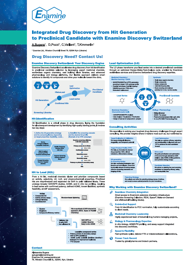 Integrated Drug Discovery from Hit Generation to Preclinical Candidate with Enamine Discovery Switzerland