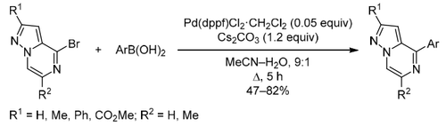 Synthesis of 4-aryl(hetaryl)pyrazolo[1,5-a]pyrazines by palladium-catalyzed Suzuki–Miyaura cross coupling